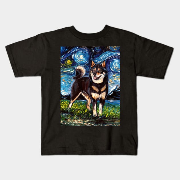 Black and Tan Shiba Inu Night Kids T-Shirt by sagittariusgallery